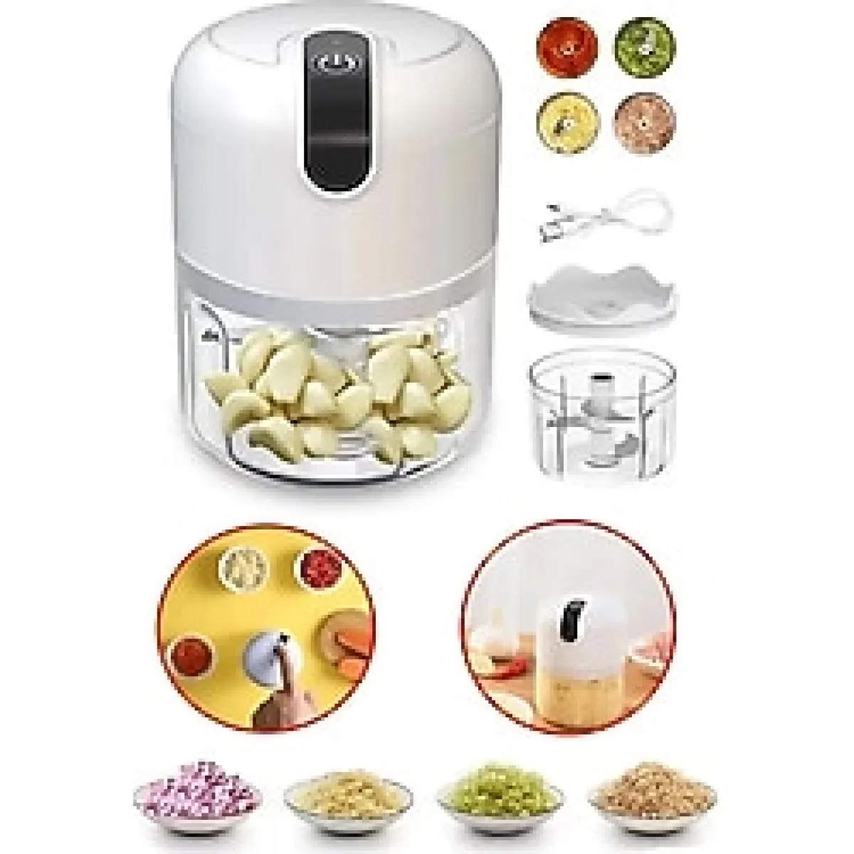 250 Ml Hazneli Mutfak Robotu Paslanmaz Bıçaklı Kompakt Şarj Edilebilir Mini El Rondosu Şarjlı Haznel