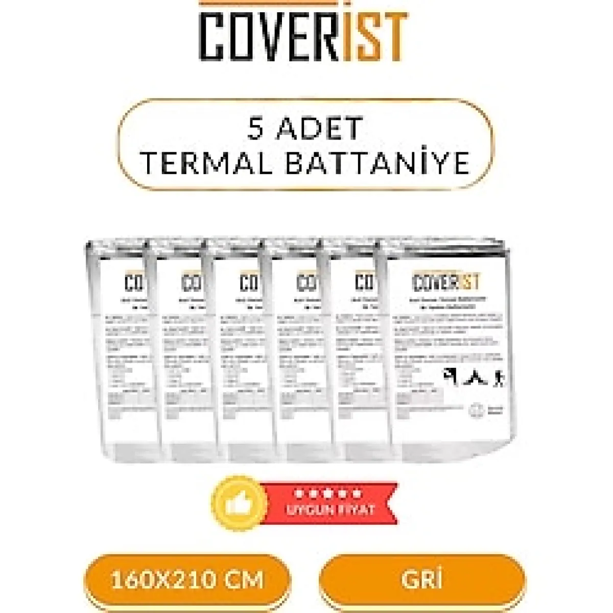 5 Adet Acil Durum İlk Yardım Battaniyesi Deprem Termal Battaniye Gri 160x210 cm