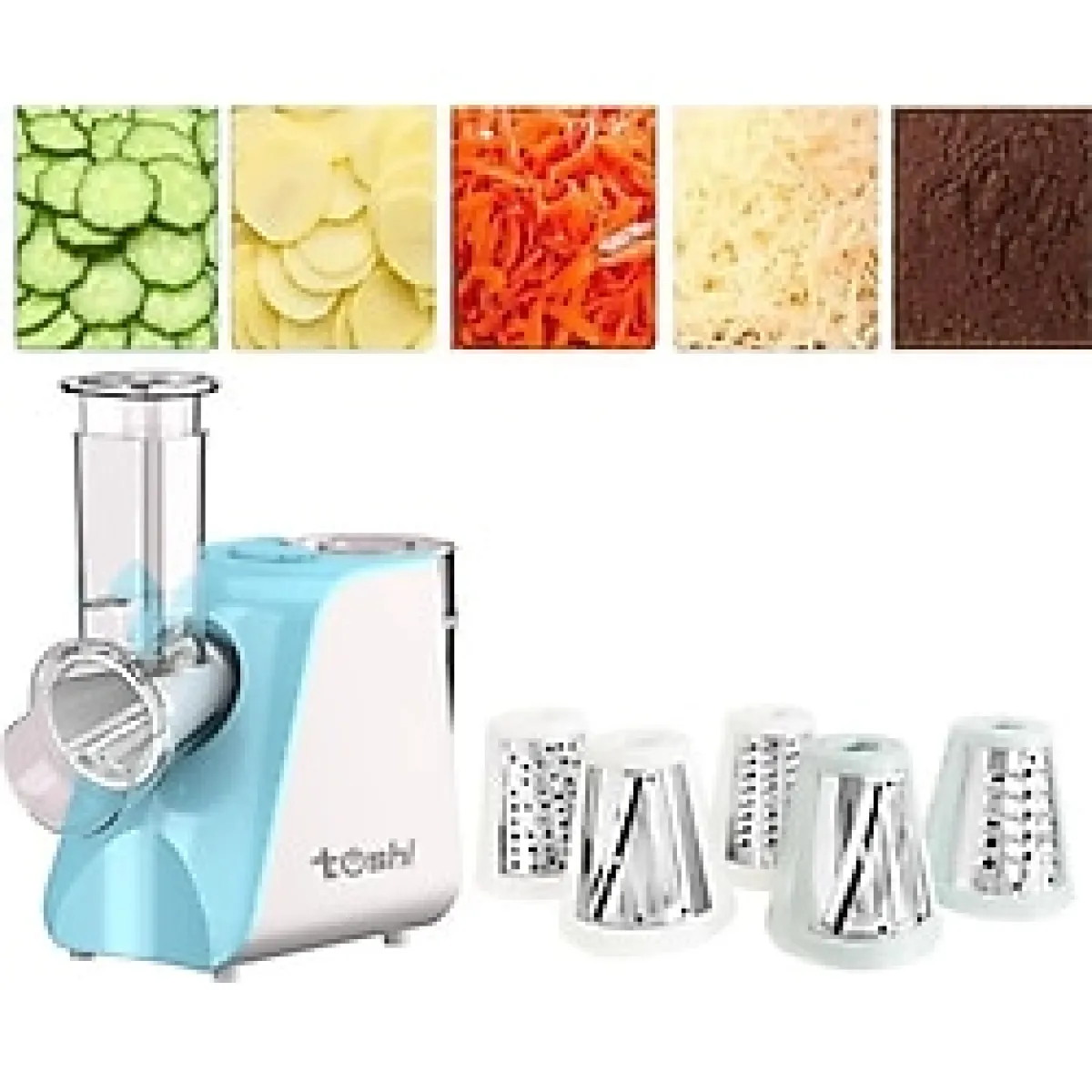 5 Başlıklı Elektrikli Çok Fonksiyonlu Sebze Ve Meyve Doğrayıcı Rende - Rondo-Mavi