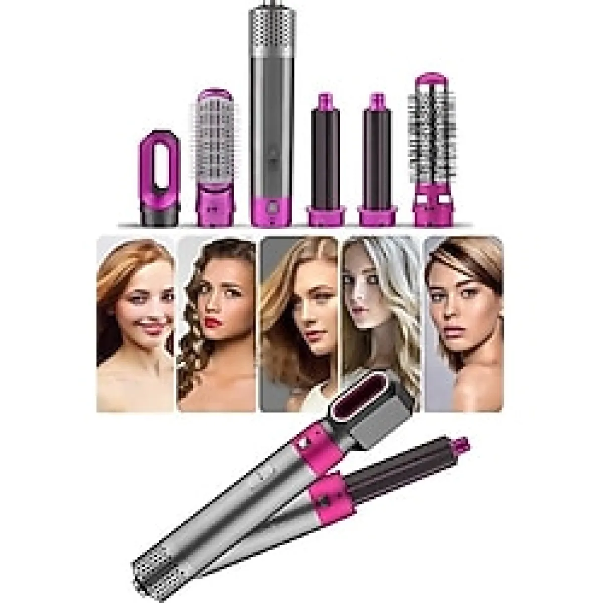 5 Başlıklı Saç Şekillendirici Seti Profesyonel Saç Düzleştirici Şekillendirici Set Kadınlara Özel - Mor