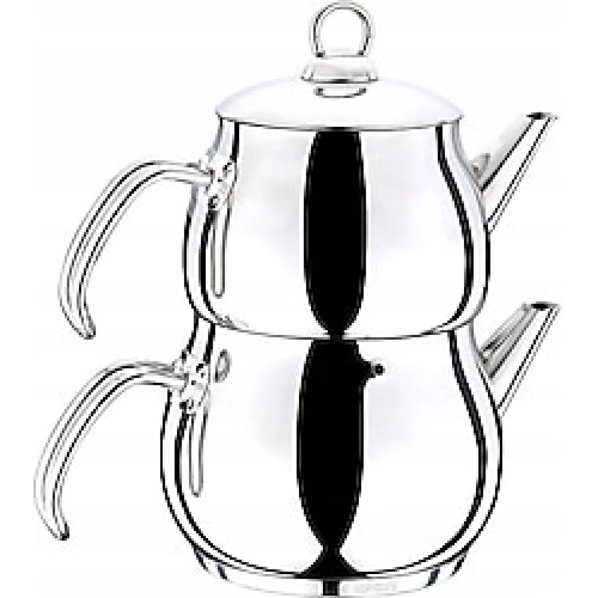 abnturk 5-7 Bardak Paslanmaz Çelik Metal Kulp Küre Çaydanlık Takımı Özel Taban Içten Süzgeç 2.6 Lt Lüx Orta