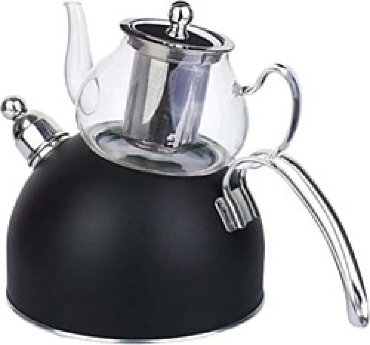 Acar Siyah Cam Demlikli Düdüklü Çelik Çaydanlık