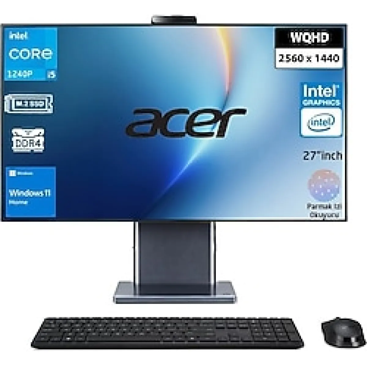 ACER S27-1755 Intel Core I5-1240P 8gb Ram 512GB SSD Wqhd 27'' Iris Xe Graphics Windows 11 Home All In One Pc Snertech - Siyah