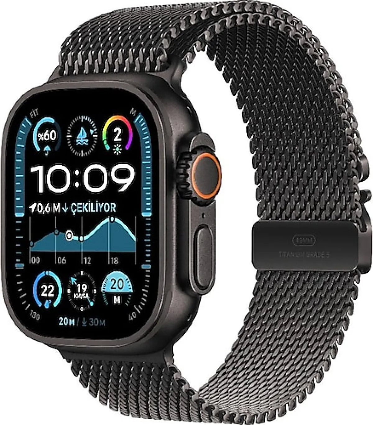 Apple Watch Ultra 2 GPS + Cellular 49mm Siyah Titanyum Kasa ve Siyah-Titanyum Milano Loop Kordon Akıllı Saat