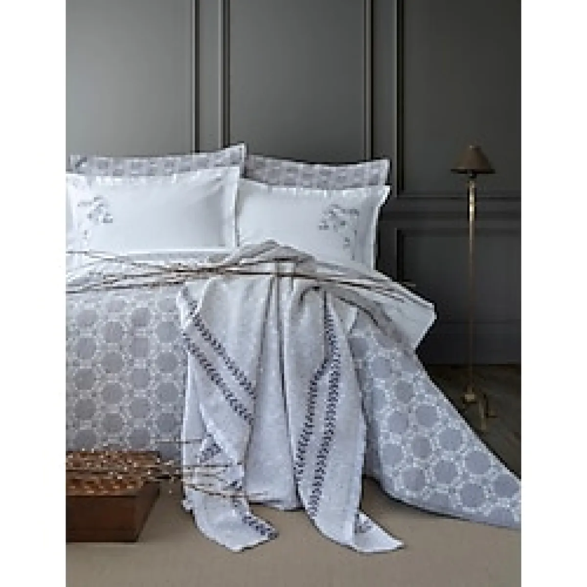 Apricitas Home Timeless Prime Set Crown Çift Kişilik Yatak Örtüsü Seti - 230 x 240 cm - Gri