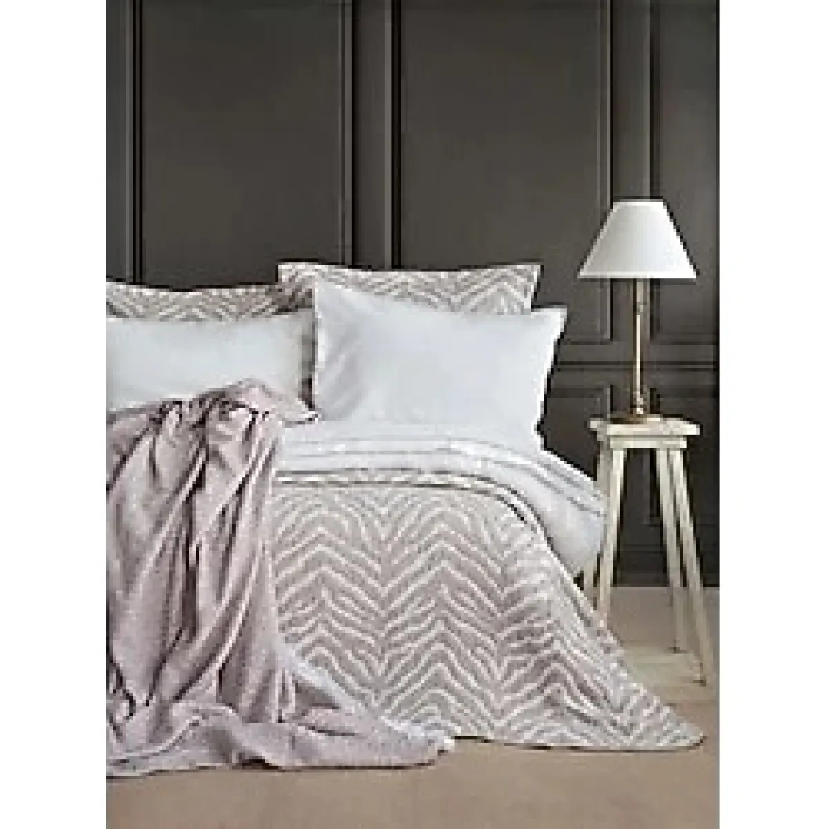 Apricitas Home Timeless Prime Set Londa Gri Cift Kisilik Battaniyeli Ve Yatak Ortulu %100 Pamuk N.takm