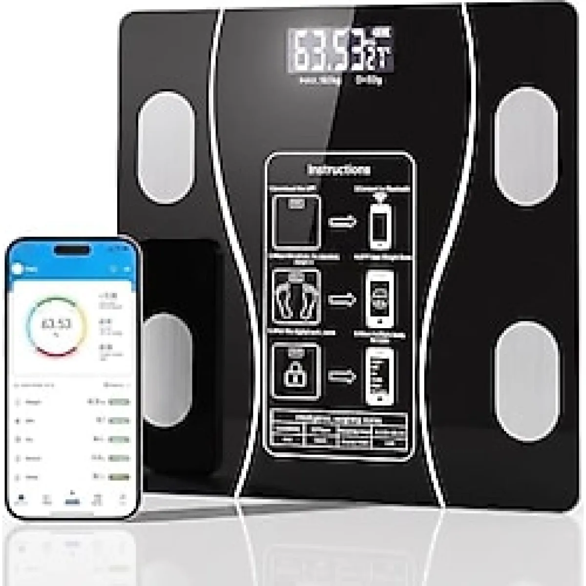 ARVALE Akıllı Bluetooth Tartı Vücut Analizli Dijital Baskül - 180 kg, LCD Ekran, Mobil Uyumlu