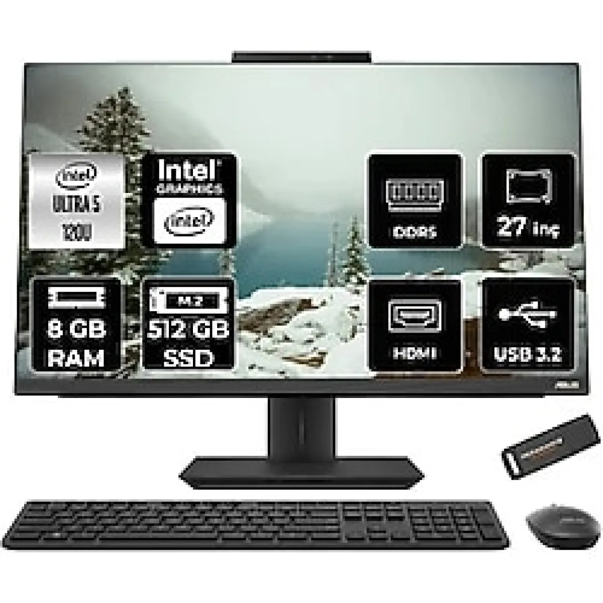 ASUS A5702WVARK Ultra 5 120U 8GB DDR5 512GB SSD Intel Graphics 27 FHD FDOS Siyah All in One & PER4