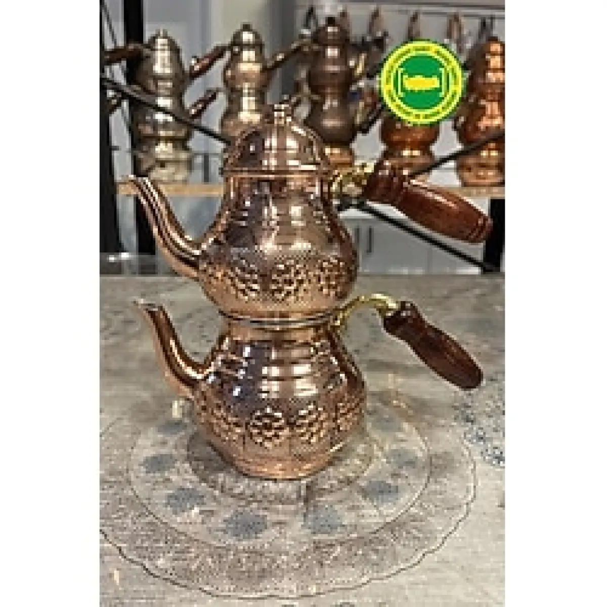 Bakır Küçük Çaydanlık Papatya Işleme - Kırmızı