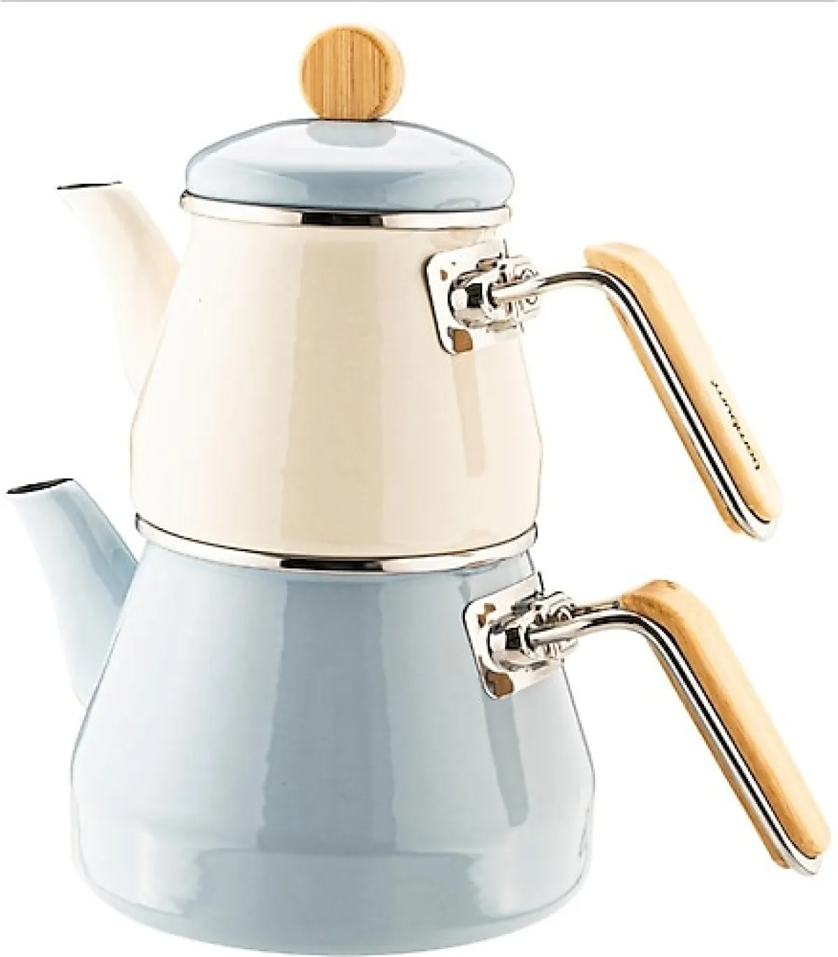 Bambum Lumino Bambu Kulplu Mavi Emaye Çaydanlık Takımı