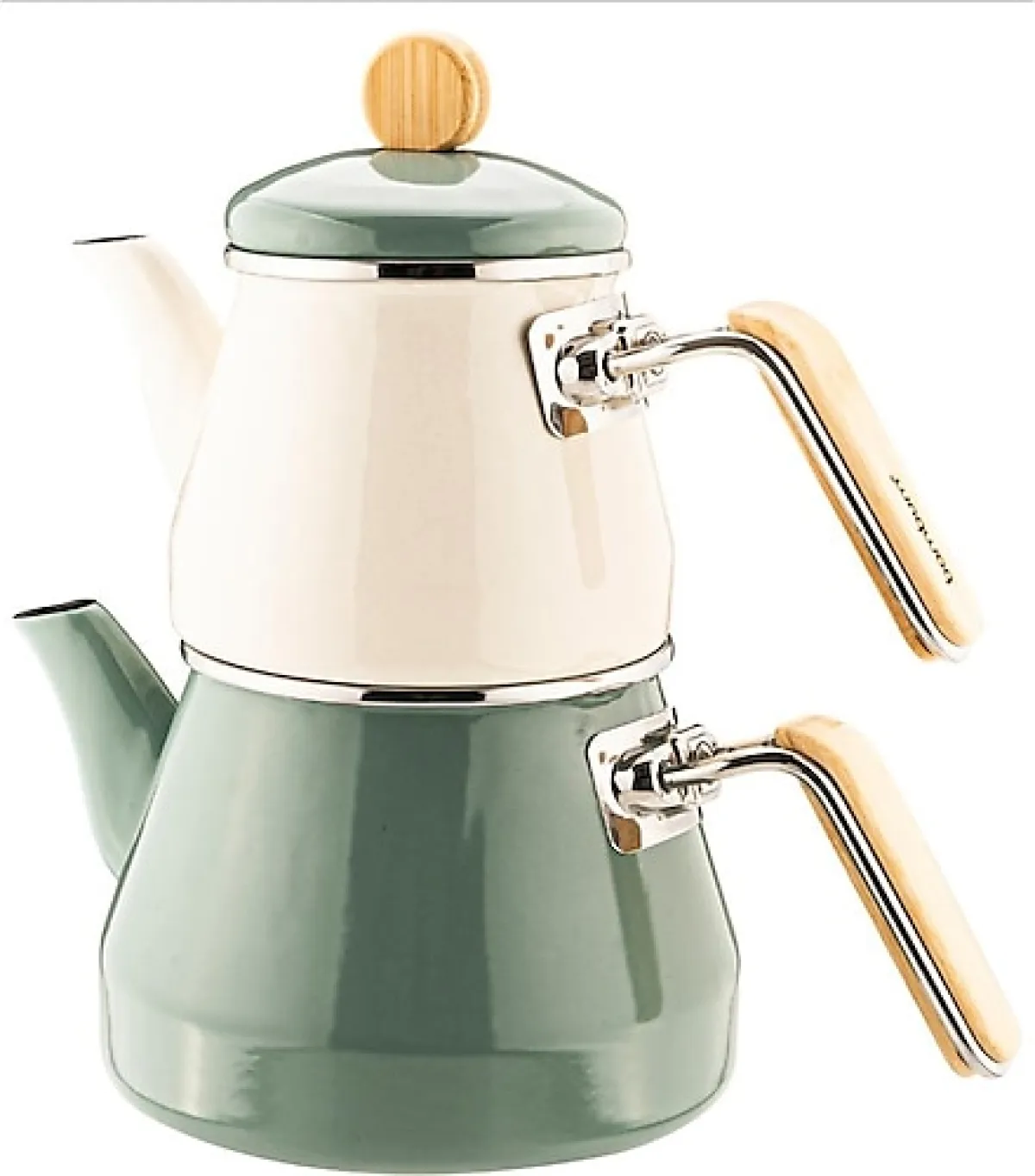 Bambum Lumino Bambu Kulplu Yeşil Emaye Çaydanlık Takımı