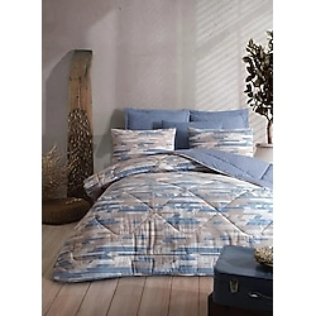 Barry Indigo Çift Kişilik Uyku Seti - Açık Mavi - Beyaz - 195 x 215 cm