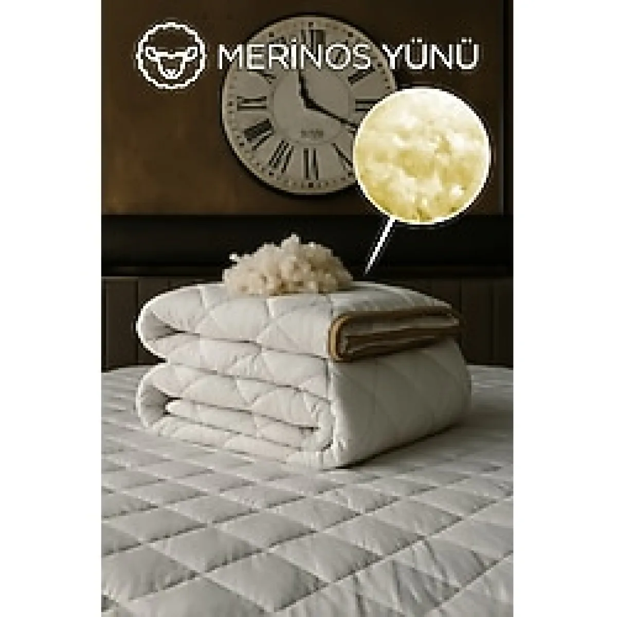 Battal Boy Kuzu Yünü %100 Doğal Yorgan Özel Çantalı Organik Merinos Yün Yorgan - 220 x 240 cm - Beyaz