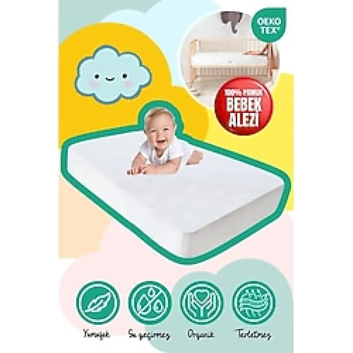 Bebeğiniz Için 360° Yüksek Koruma: Su Geçirmez, Antibakteriyel ve Kaliteli Mikro Bebek Alez - Beyaz - 70 x 140 cm