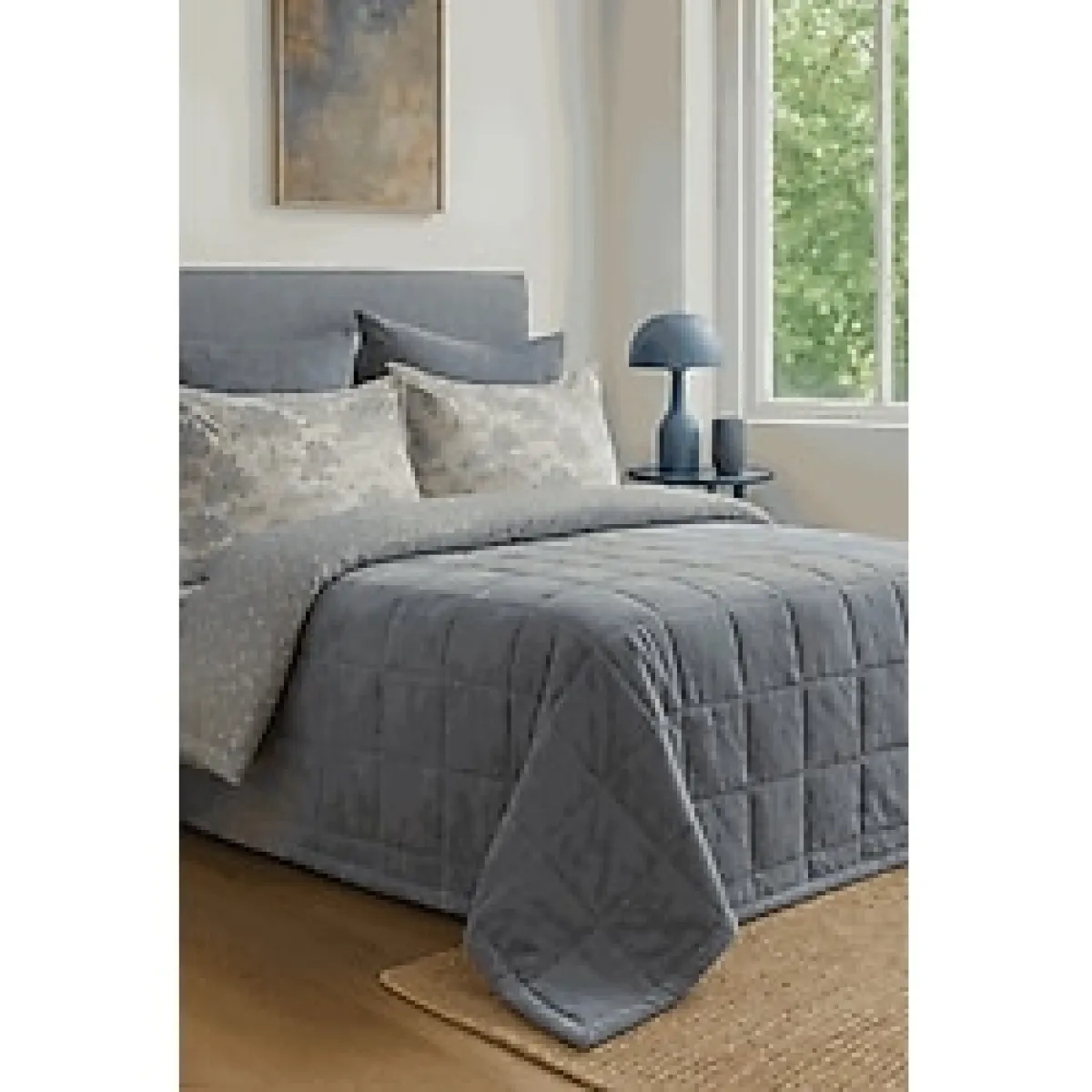 Bedline Wellsoft Kapitone Yatak Örtüsü Seti Çift Kişilik Soria Mavi - 200 x 220 cm