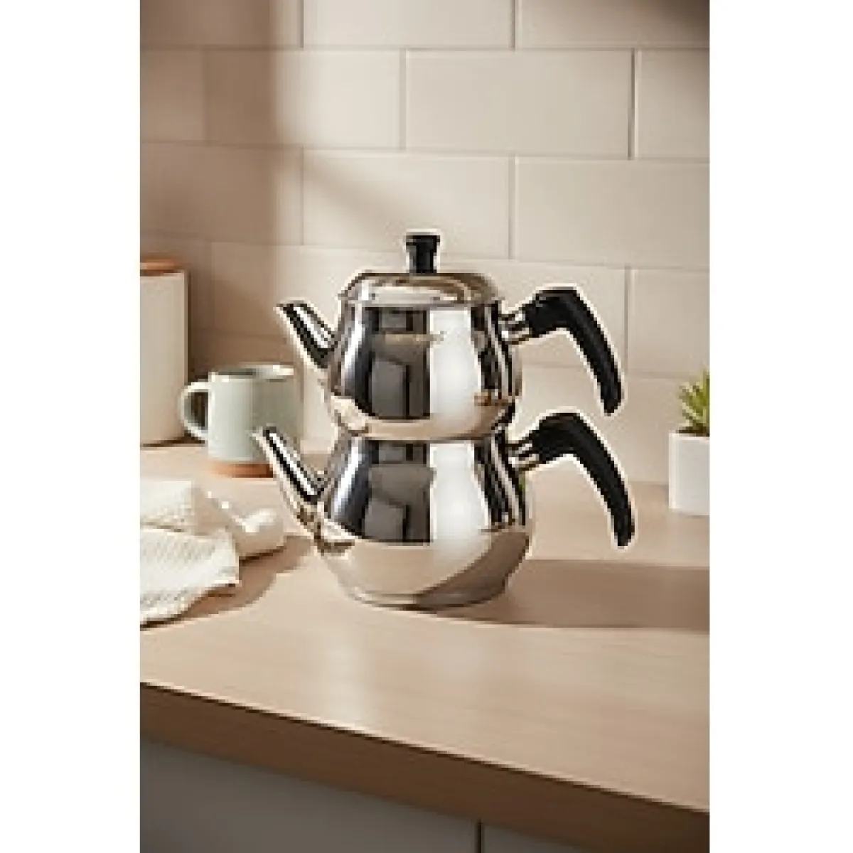 Bernardo Tivona Midi Boy Çelik Çaydanlık Takımı - Gümüş