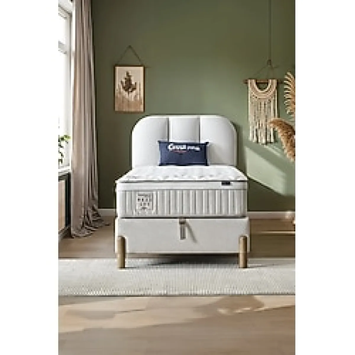 Bohem Prime Tek Kişilik Uyku Seti Pocket Yaylı Yatak, Sandıklı Baza, Başlık 3 Lü Set 90 x 190