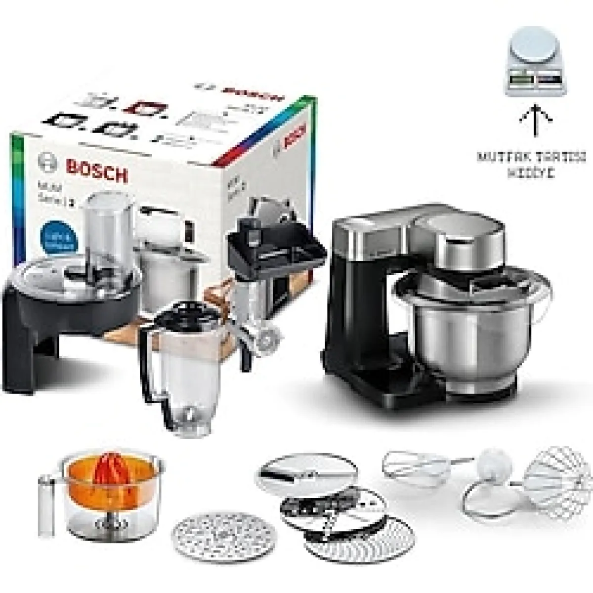 Bosch Premium Seri 2 Kıyma Blender ve Hamur Yoğurma Hepsi Bir Arada Mutfak Makinesi 900W Tartı Hediyeli