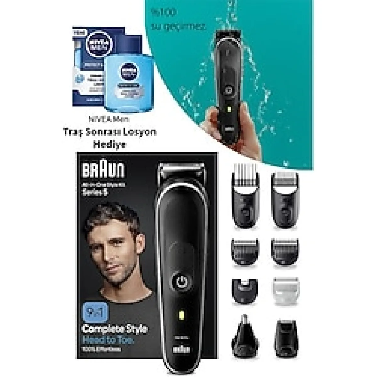 Braun All In One Style Kit 9 Ürün Bir Arada Su Geçirmez Erkek Bakım ve Traş Makinesi - Siyah