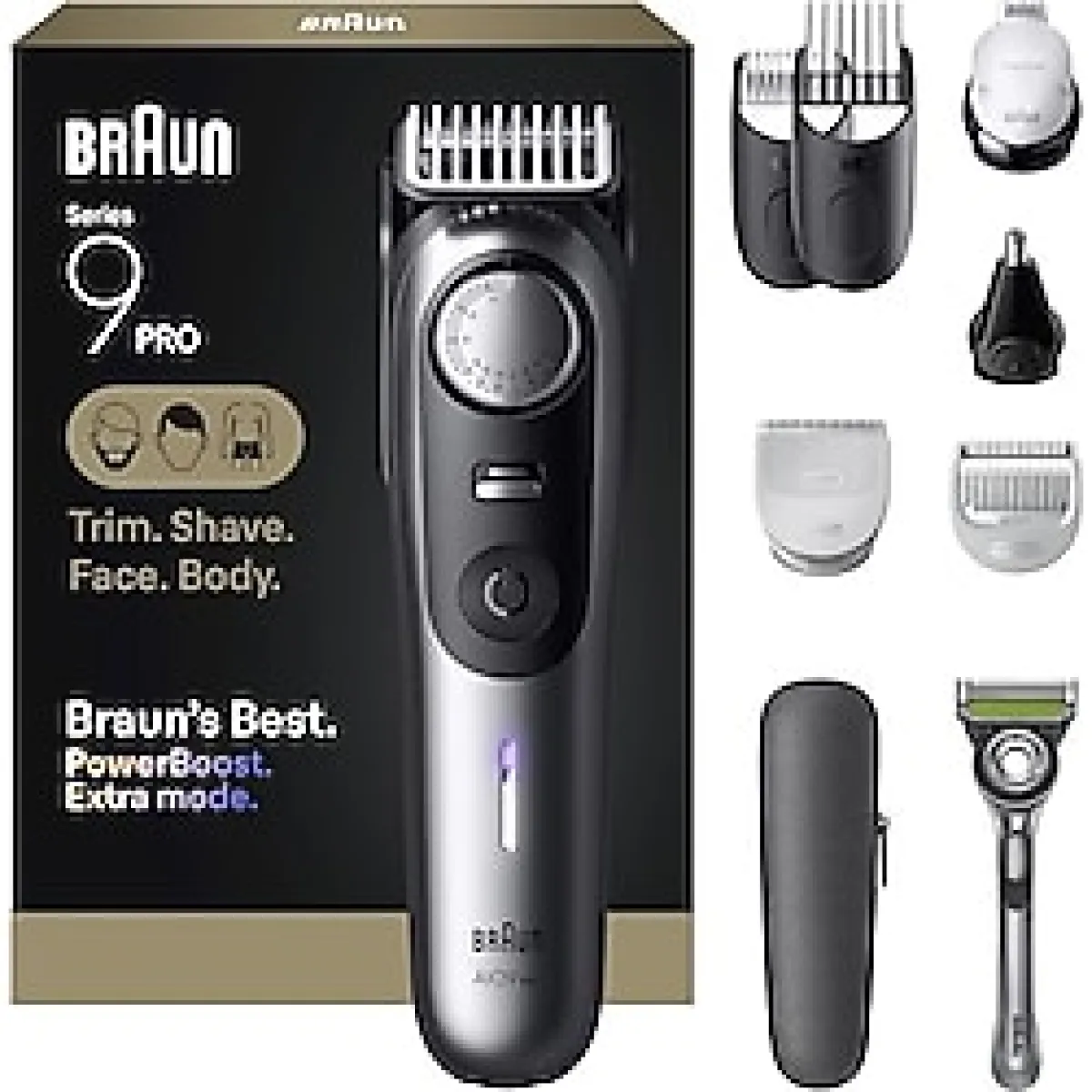 Braun Hepsi bir arada tıraş seti, erkekler için, Seri 9 AIO 9550, sakal, yüz, burun, kulak kesici, saç kesme makinesi, vücut bakımı ve manscaping