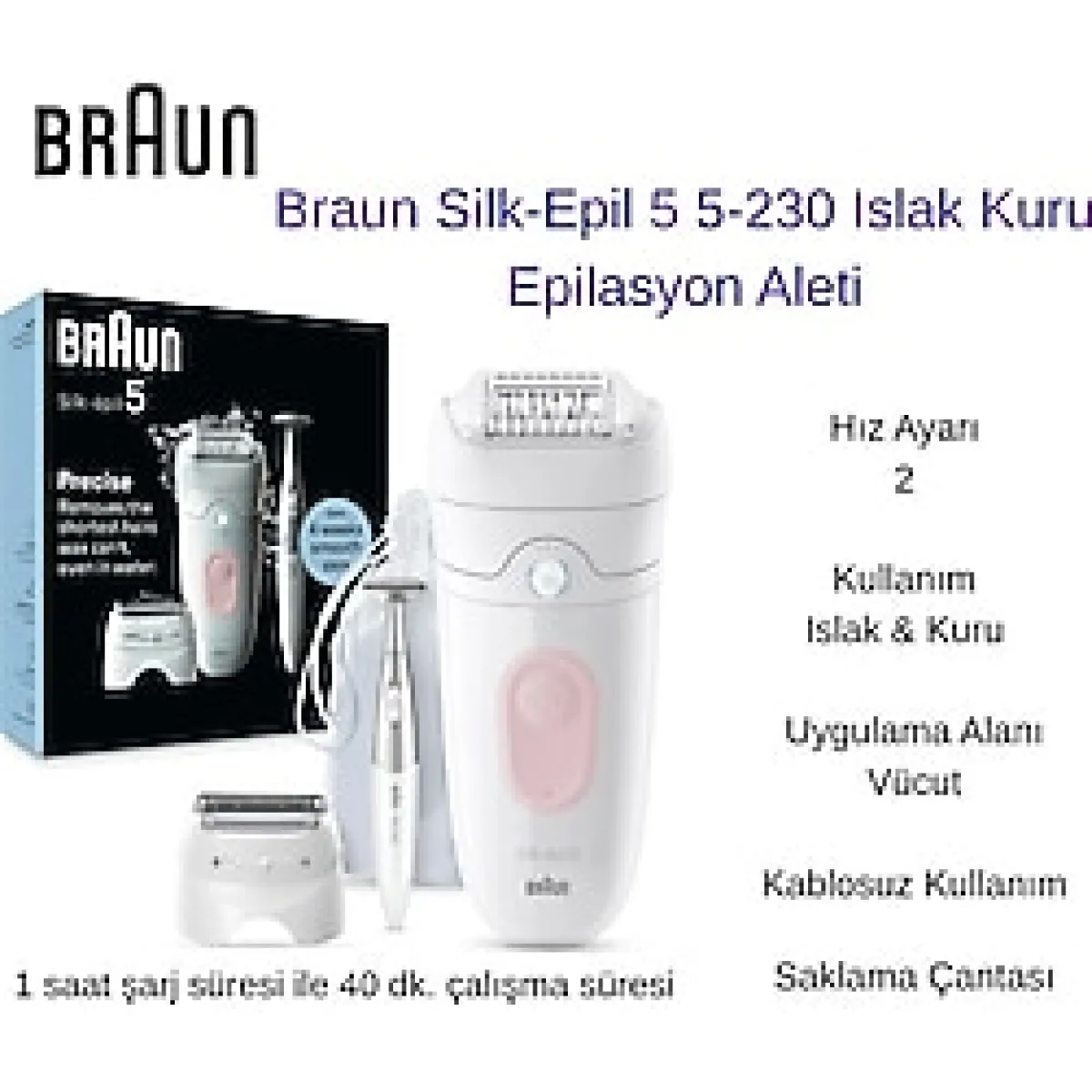 Braun Silk-Epil 5 5-230 Islak Kuru Epilasyon Aleti + Xiaomi Dijital Baskül Hediye - Beyaz