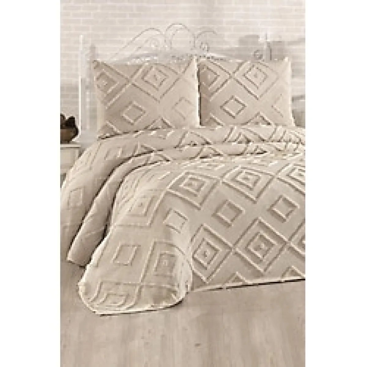 bursa çeyiz Samira 3 Parça Çift Kişilik Pike Takımı Bej