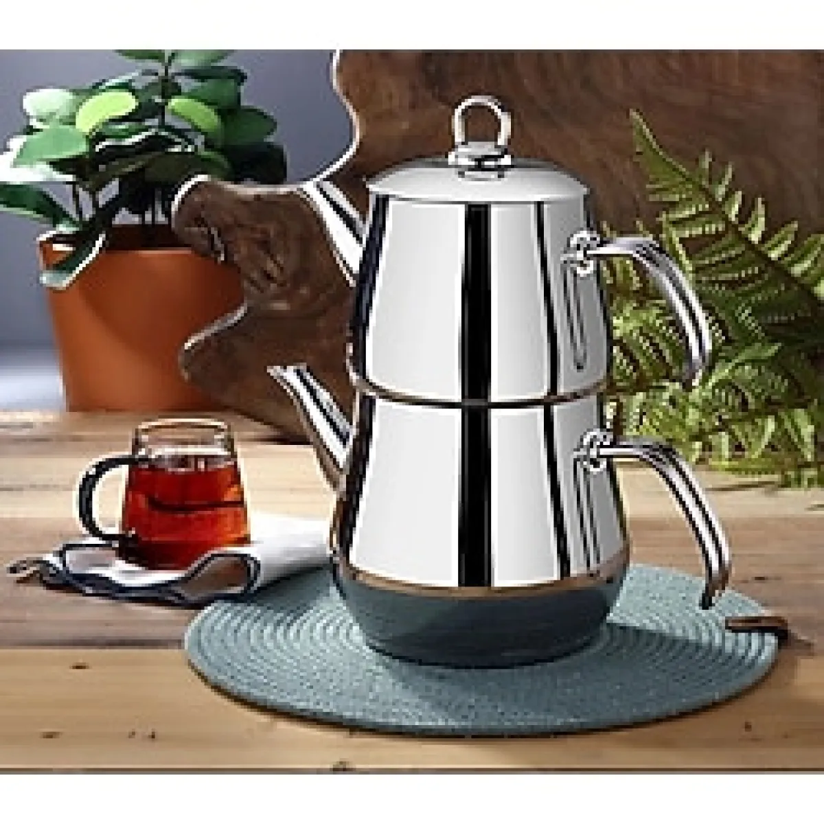 BUTİK1AVM Aletta Büyük Boy Çelik Çaydanlık Metal Kulp Aile Boy (Kendinden Süzgeçli) Çelik