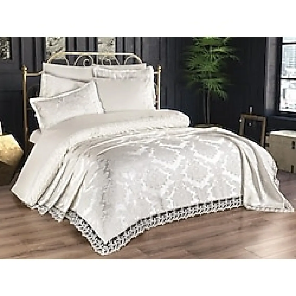 Çeyiz Diyarı Fransız Dantelli Belinda Gelin Seti 7 Parça Krem