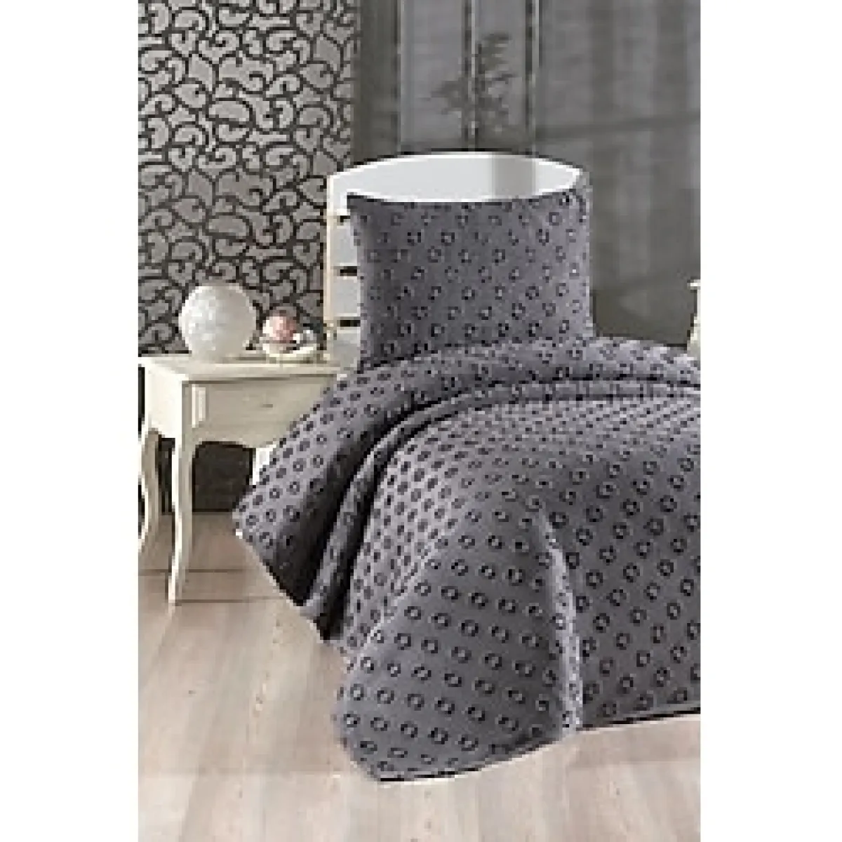 Çeyiz Diyarı Konik 2 Parça Tek Kişilik Pike Takımı Antrasit