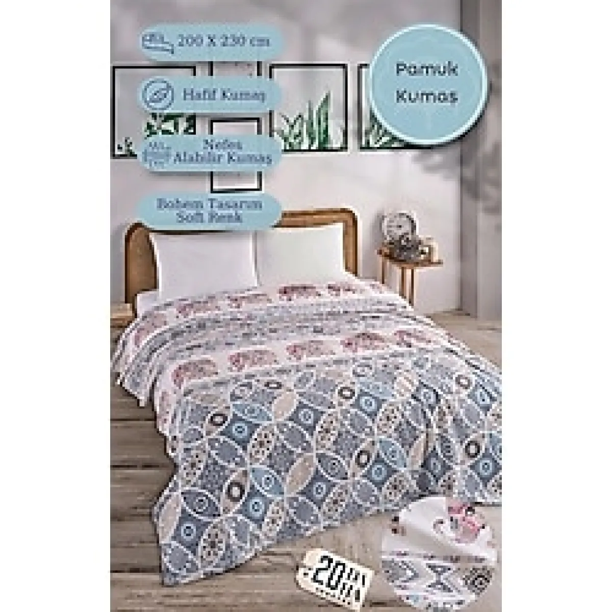 Çift Kişilik Baskılı Pike Yatak Örtüsü Daisy 200X230 cm - Kavuniçi - 200 X 230