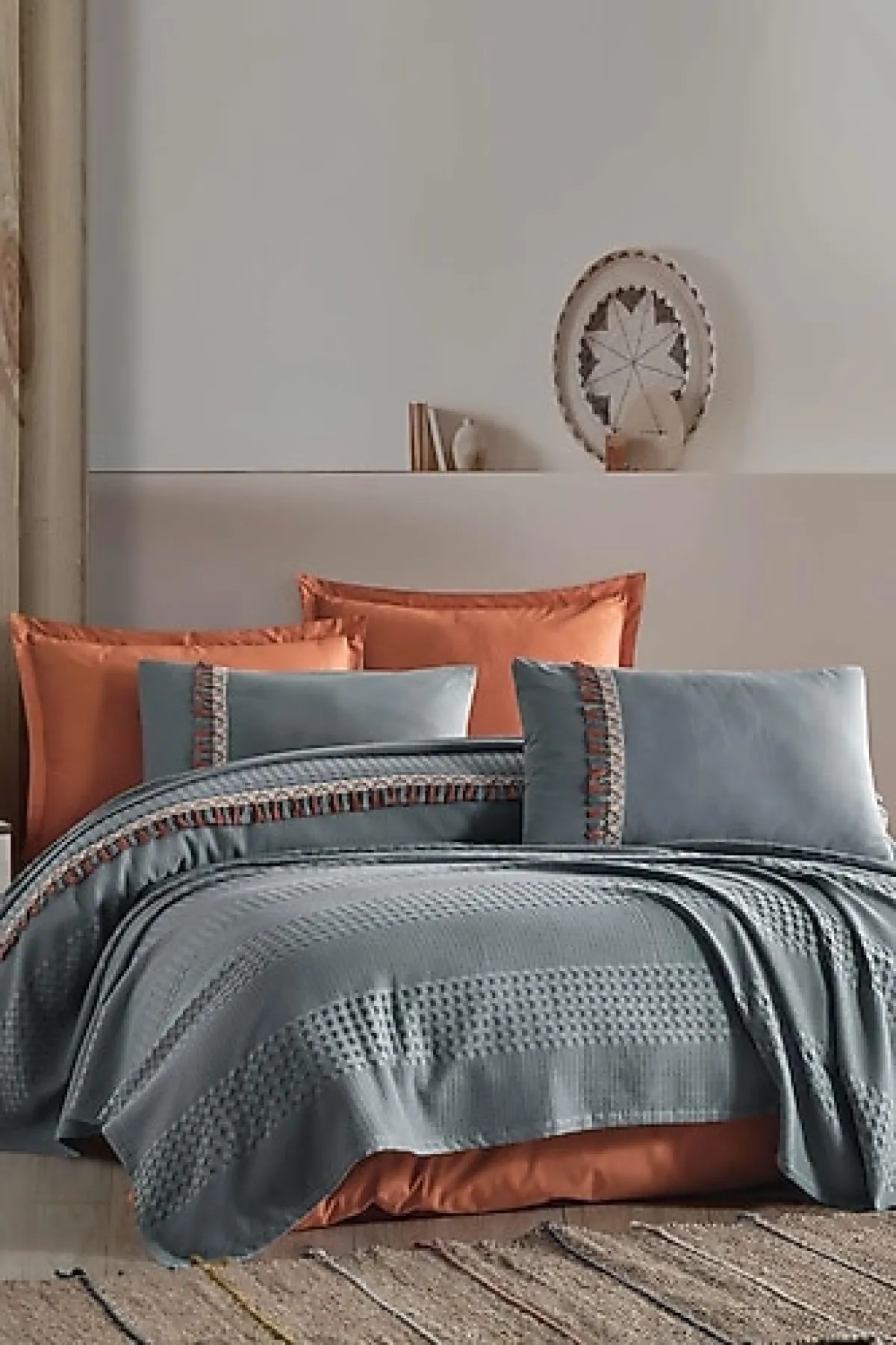 Clasy Bohamline Butik Bej Tek Kişilik Pike Takımı