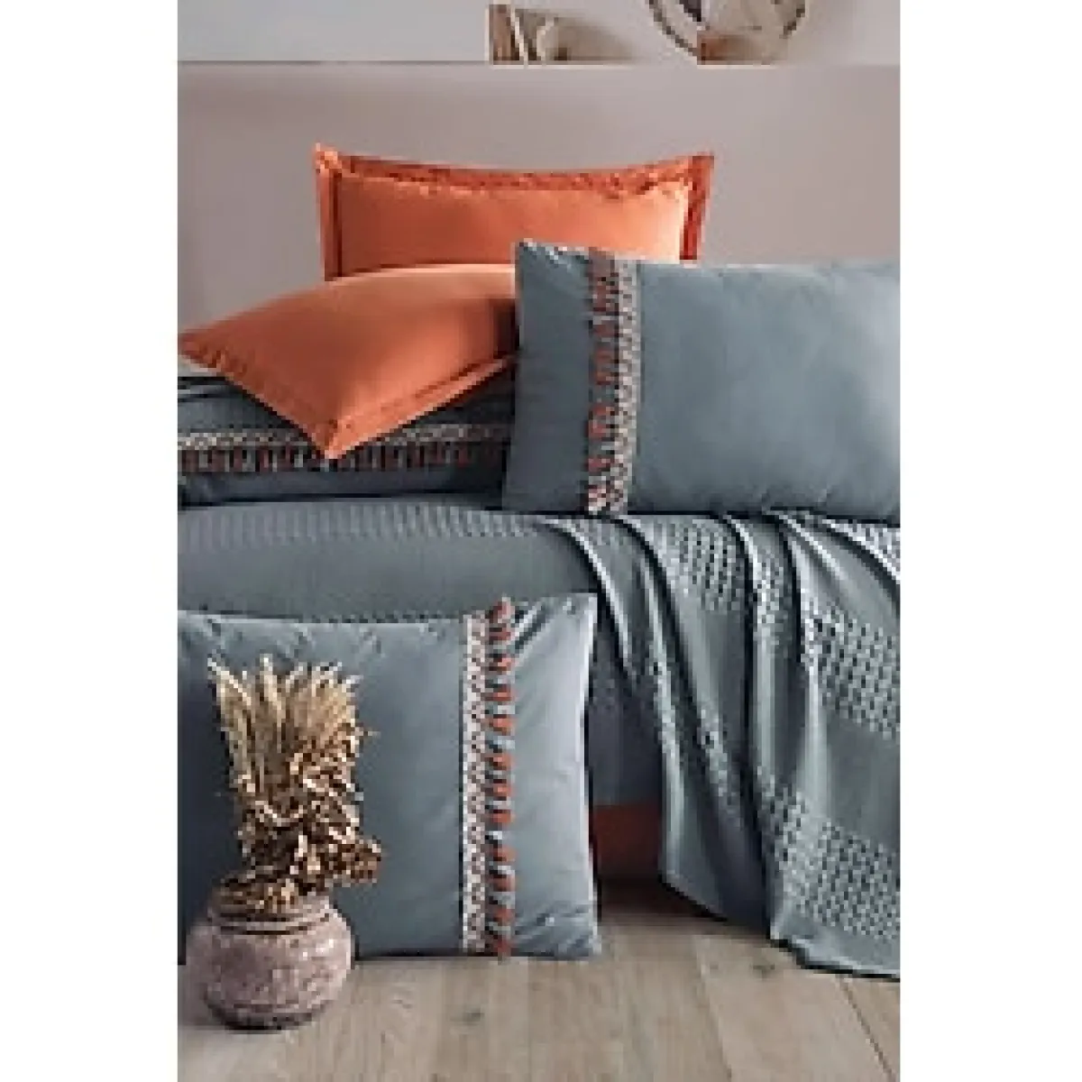 Clasy Bohamline Butik Gri Tek Kişilik Pike Takımı