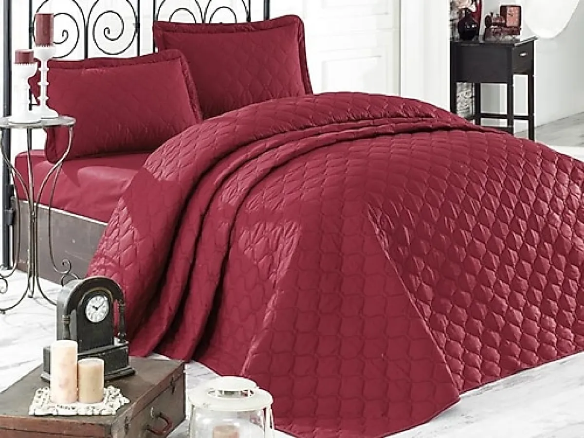 Clasy Rabel Bordo Kapitone Pamuk Tek Kişilik Yatak Örtüsü Takımı