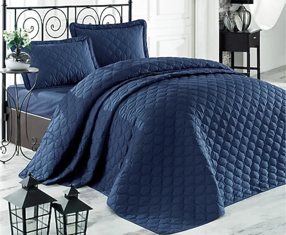 Clasy Rabel Lacivert Kapitone Pamuk Tek Kişilik Yatak Örtüsü Takımı
