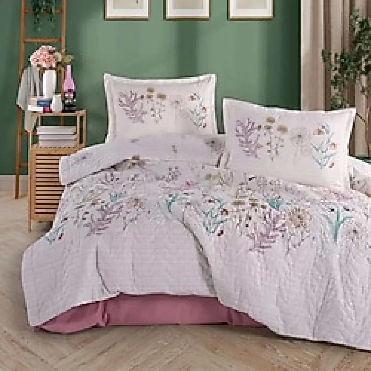 Clasy Ranforce %100 Pamuk Çift Kişilik Dört Mevsim Set Bahari V1 Pembe