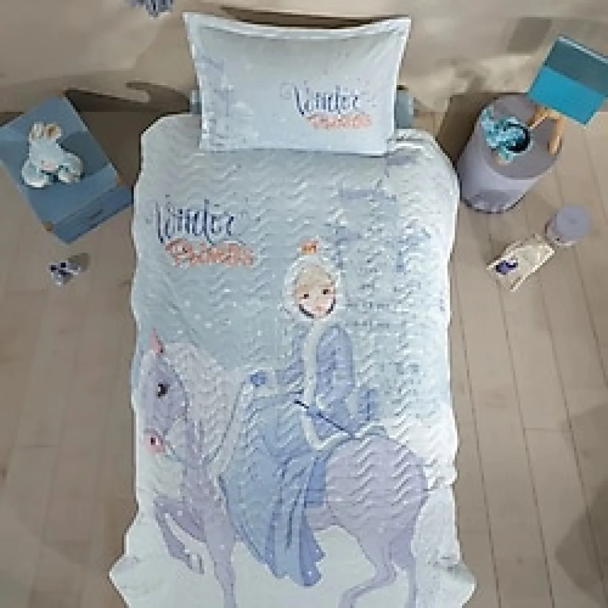 Clasy Ranforce %100 Pamuk Tek Kişilik Dört Mevsim Set Winter Princess V1 Turkuaz