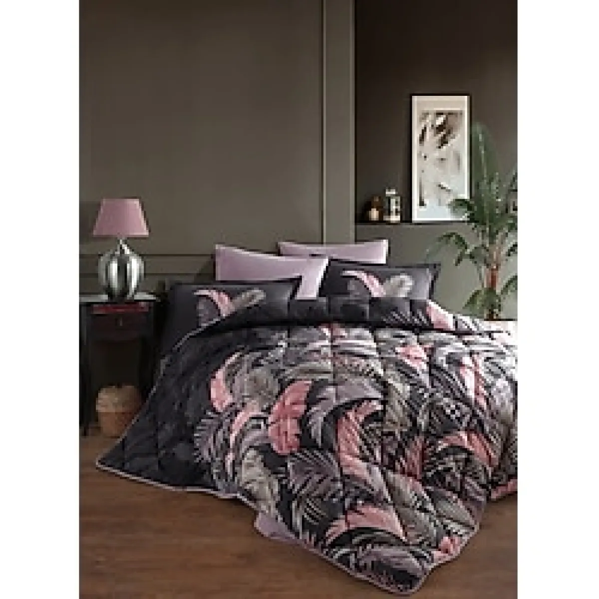 Clasy Ranforce %100 Pamuk Uyku Seti Çift Kişilik Hena - Antrasit