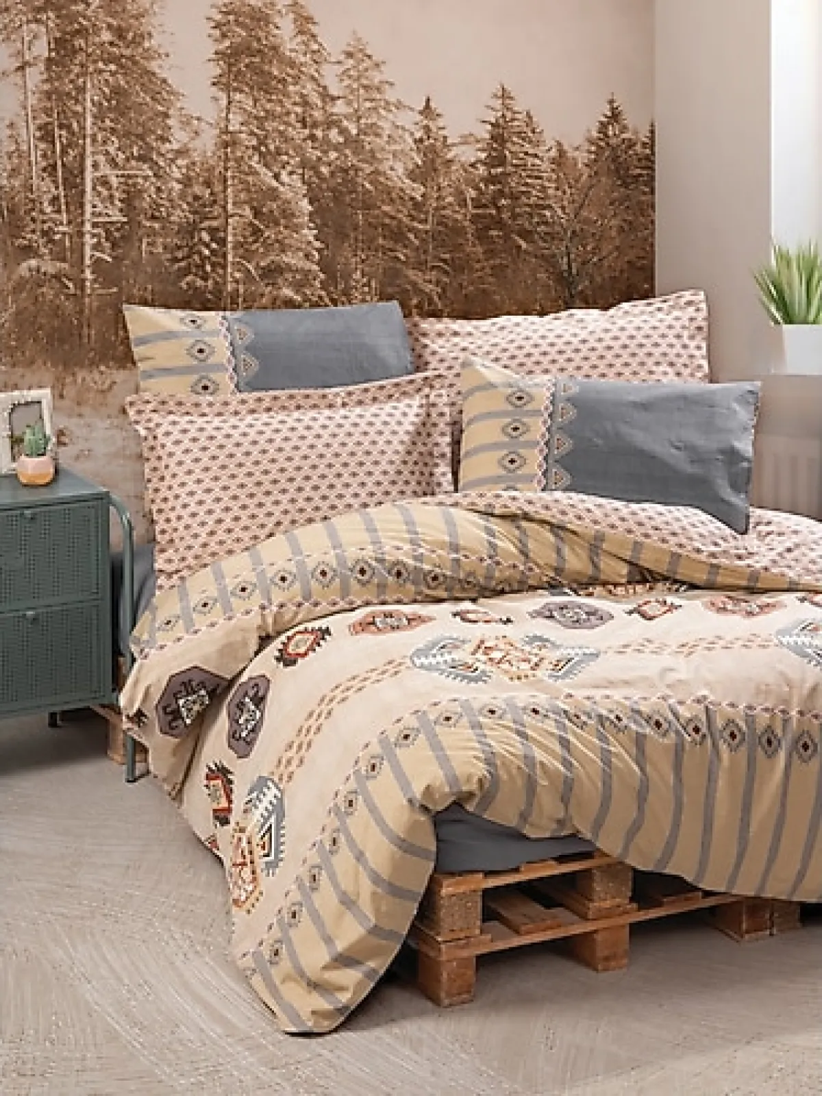 Cotton Box Etnich Çift Kişilik Nevresim Takımı Dakota Gri