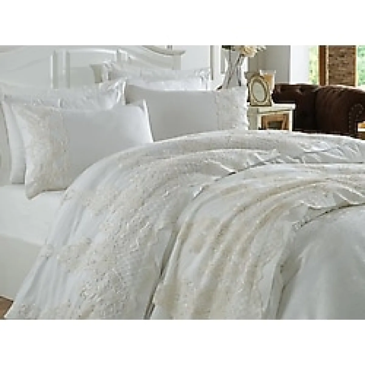 Dantela Vita Pamuk Saten Çift Kişilik Gelin Seti - Anna Carina