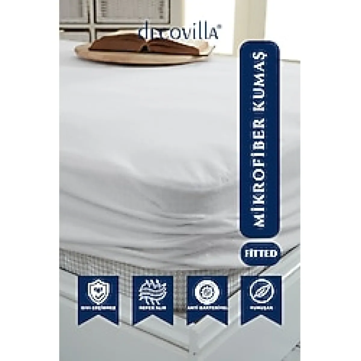 Decovilla Micro Fitted Full Kenar Su Sıvı Geçirmez Yatak Koruyucu Alez Çarşaf Beyaz