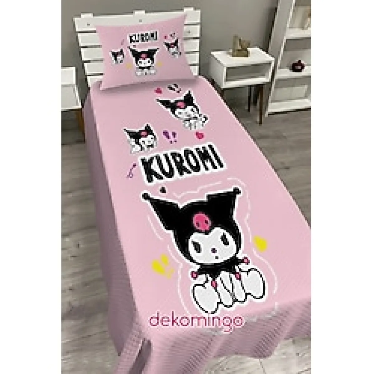 dekomingo Kuromi Üçlü Pembe Çocuk Kapitone Pike Takımı 155x220 cm Tek Kişilik