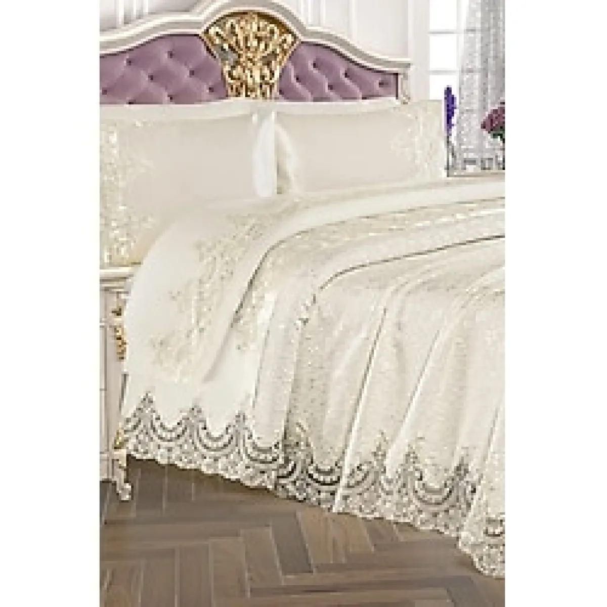 Dekoreko Çift Kişilik Sultan Şönil Gelin Seti 7 Parça Krem