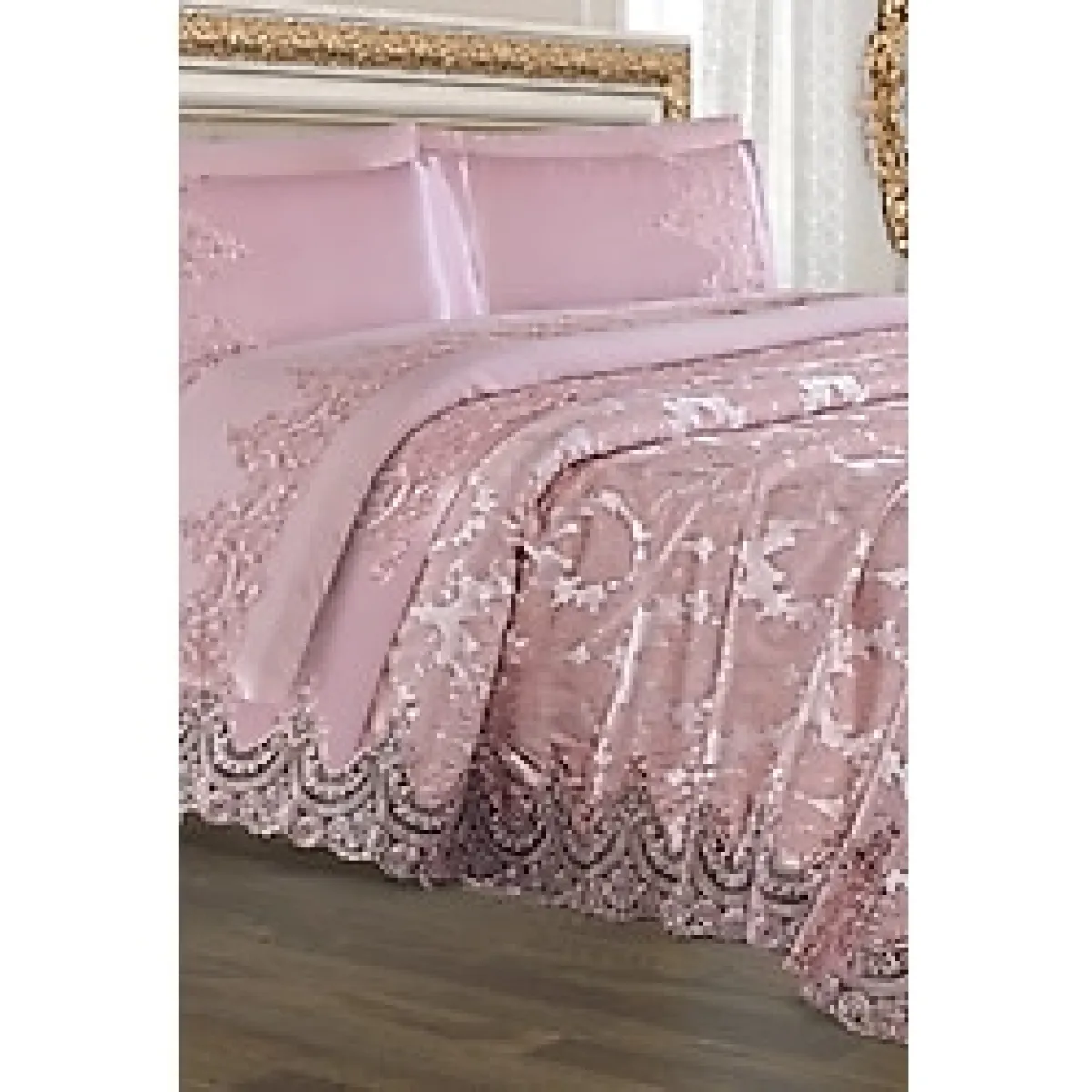 Dekoreko Çift Kişilik Sultan Şönil Gelin Seti 7 Parça Pudra