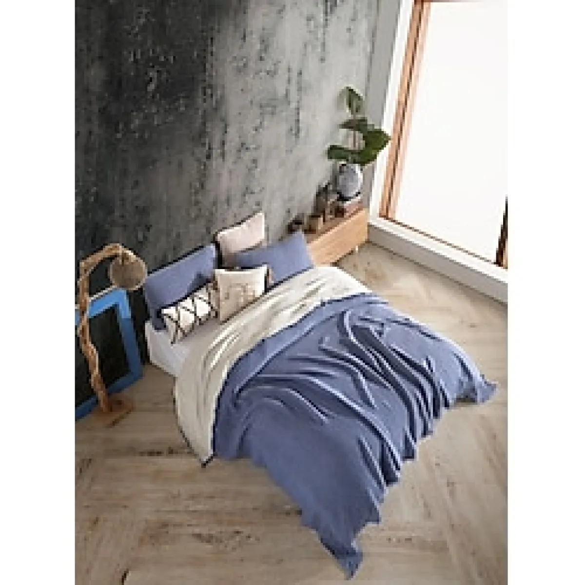 Destiny Hometex 4 Katlı Multi Muslin %100 Pamuk Battal Boy Yatak Örtüsü 240X260 cm Battal Boy - 240 x 260 cm - İndigo