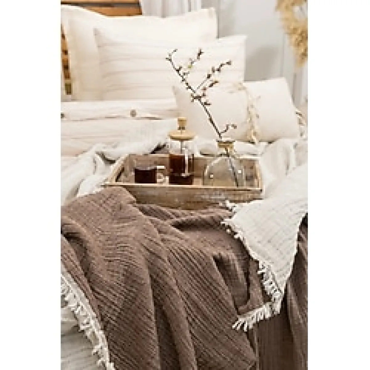 Dokubba - Tek Kişilik Müslin Yatak Örtüsü - Müslin Pike - 180X230CM Müslin Yatak Örtüsü - Kahverengi - 180 x 225 cm