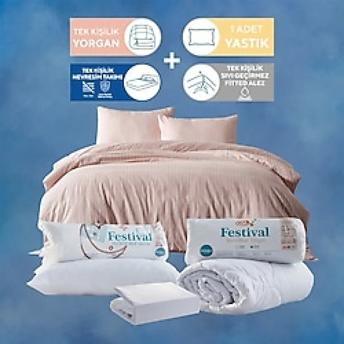 Doqu Home Avantajlı Uyku Paketi ve Okula Dönüş Seti - Çift Kişilik - Beyaz