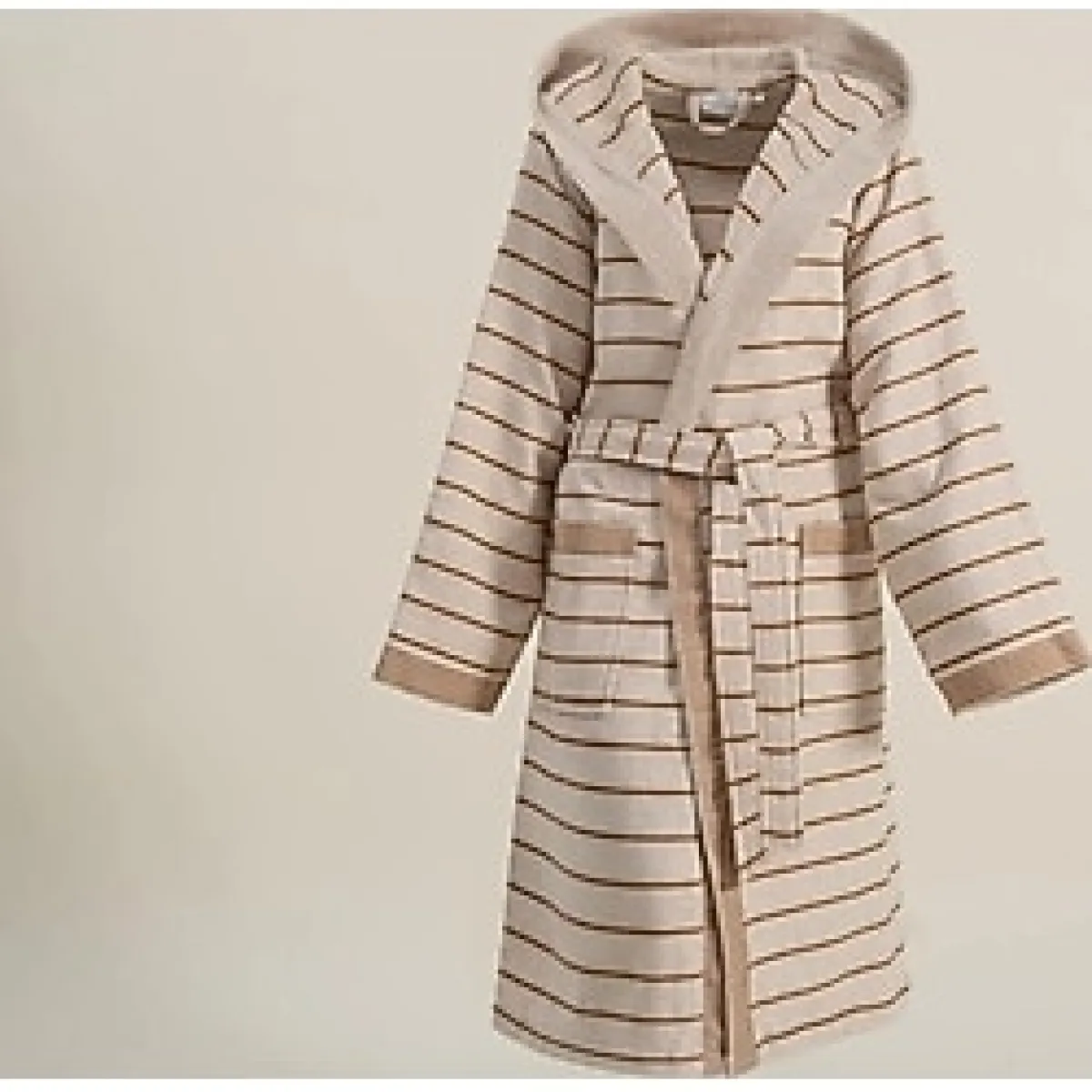 Ecocotton Arden Kadın Bornoz %100 Organik Pamuk Kenevir Karışımlı Bornoz Çizgili Hardal