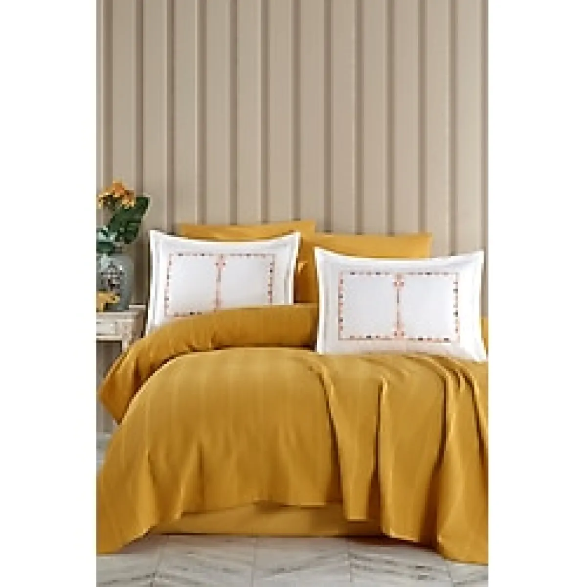 Elart Melany Pike Çift Kişilik %100 Pamuk (200X220 Cm) Sarı