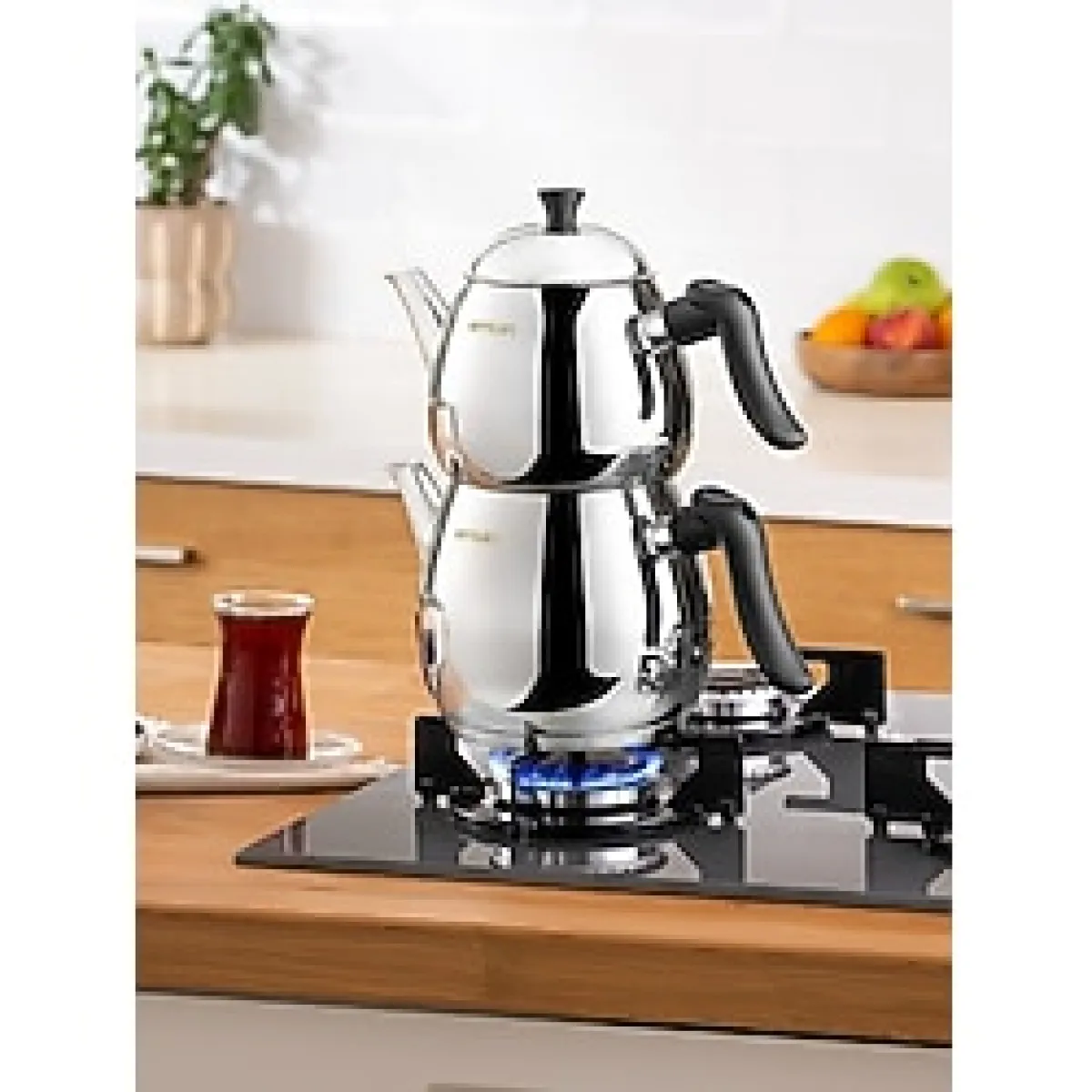 Emsan Damla Midi Çaydanlık 2 lt Çelik Malzeme ile Şık ve Kullanışlı Çay Demleme Seti