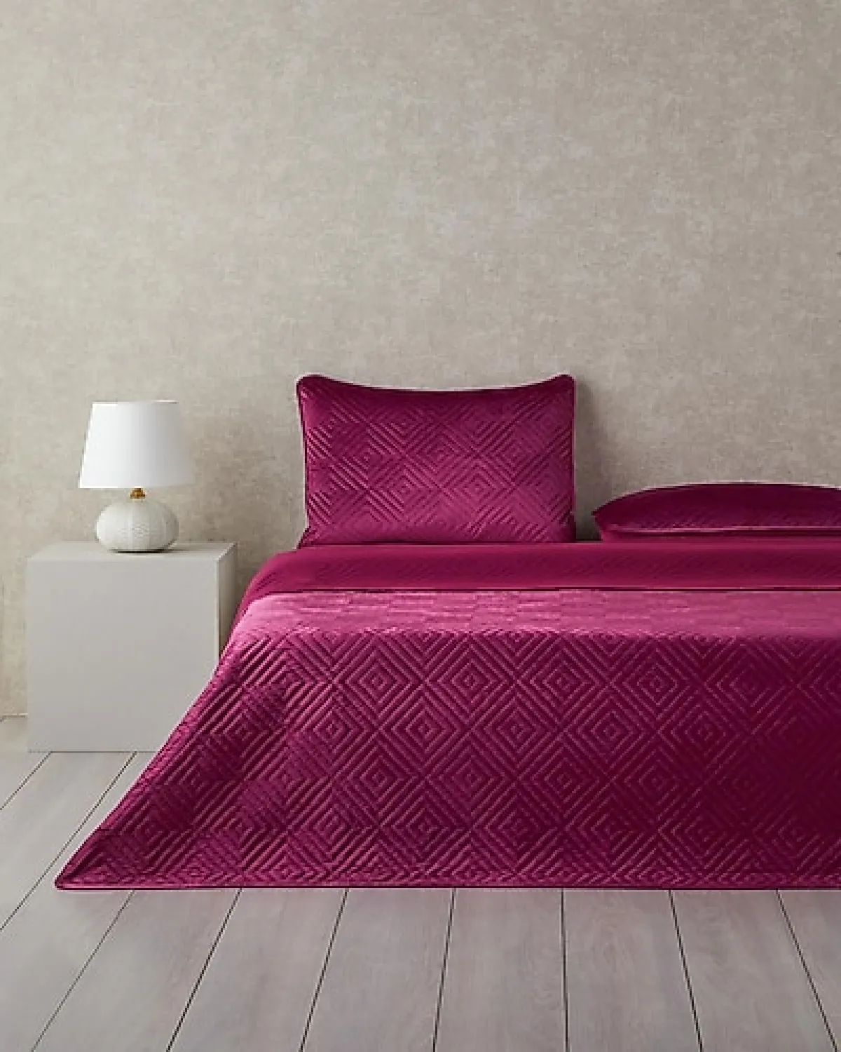 English Home Diamant Kadife Çift Kişilik Yatak Örtüsü Takımı